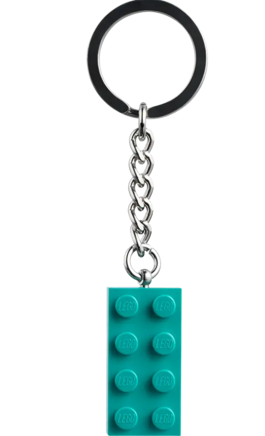 2x4 LEGO® Brick Keychain Bright Bluish Green -Engravable